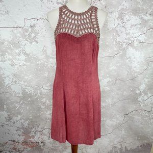 Rebecca Minkoff Embroidered Neck Sleeveless Dress Rose Size 10 NWT